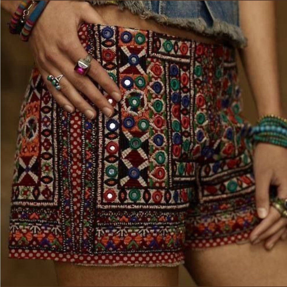 denim & supply Ralph Lauren Boho Mirrored Embroidered Festival Mini Shorts 27